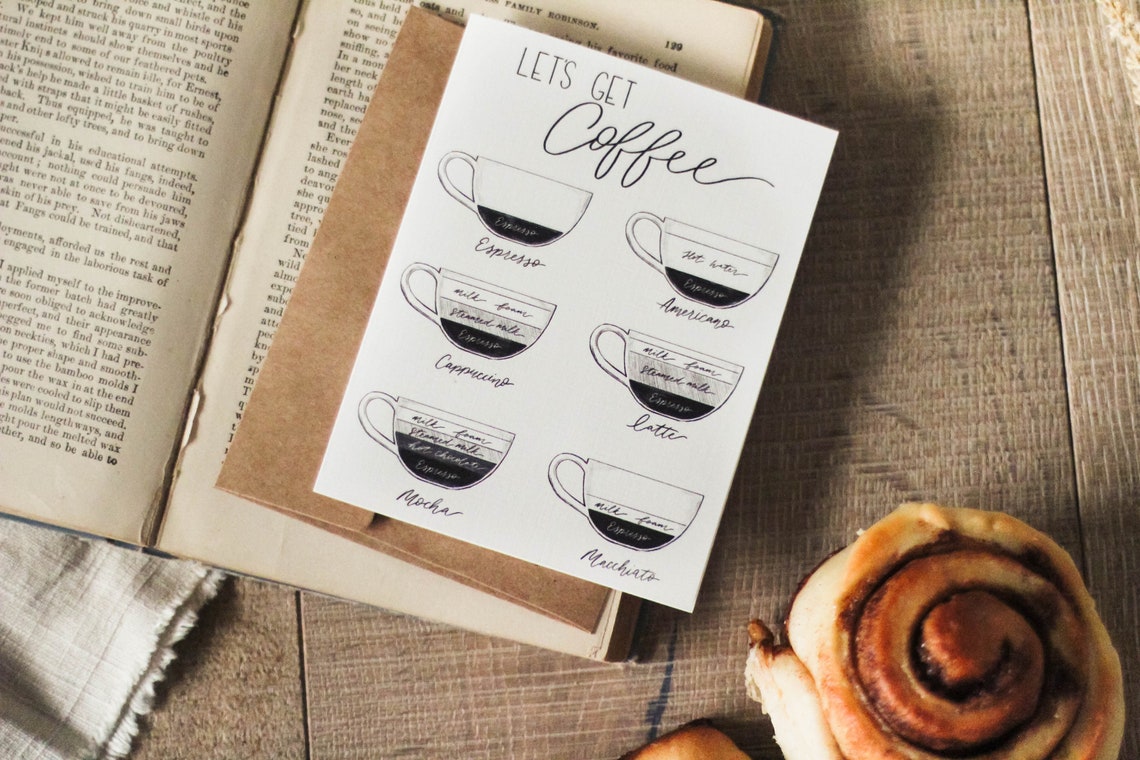 Let's Get Coffee Card Coffee Card Greeting Card Etsy