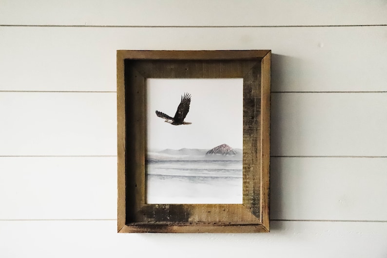 Where Eagles Fly Print Eagle, Watercolor Print, Wall Art, Home Decor, Mountains, Ocean, Watercolor Painting image 1