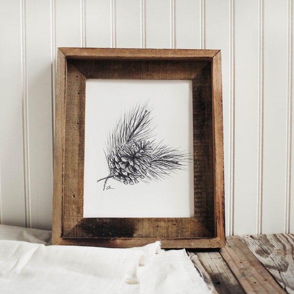 Pine Cone Print - Pine Cone, Sketch, Mountain Decor, Pinecone Print, Art Print, Hand Made, House Decor, Cabin Decor