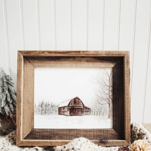 Barn No. 6 The Mowery Barn, Winter Barn, Winter Print, Old Barn, Barn Painting, Watercolor, Farmhouse Decor, Watercolor Print, Brown image 3