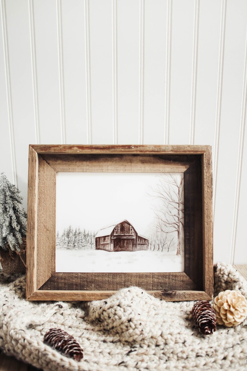 Barn No. 6 The Mowery Barn, Winter Barn, Winter Print, Old Barn, Barn Painting, Watercolor, Farmhouse Decor, Watercolor Print, Brown image 3