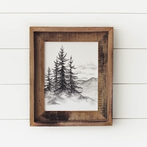 Charcoal Pine Trees Print - Charcoal, Sketch Print, Pine Trees Print, Home Decor, Mountain Decor, Minimalist, Cabin Decor, Black and White