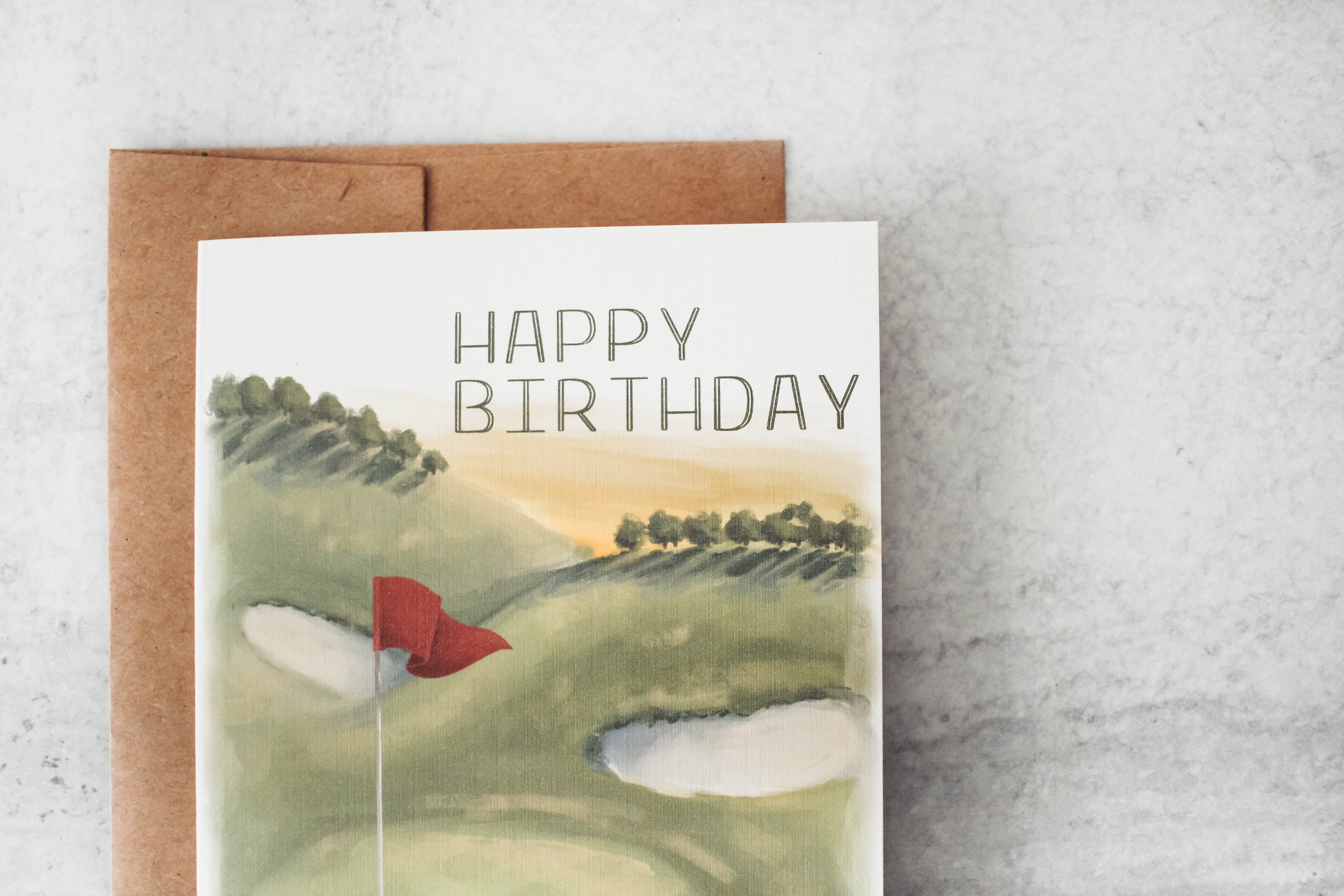 Cherry Orchard Golfing Happy Birthday Card With Gold Foil Detail And