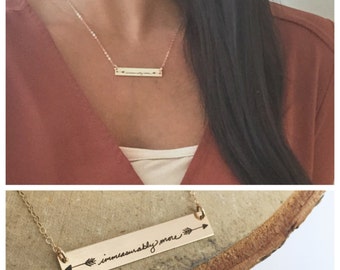 Custom Handwritten 14K Gold Filled Bar Necklace Rose Silver Personalized Engraved Handwriting or Font Gift for Sister Mom Christmas her girl