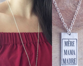 Mere Mama Madre Necklace • up to 30in Long Silver Vogue Jewelry • Modern Classy Cute Perfect Layering • Mother Sister Friend Shower Gift