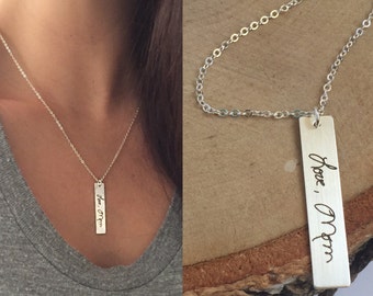 Christmas Handwritten Vertical Bar Necklace Customized Name Plate Signature Memorial Gift for Mom Sister Friend Grandma Sentimental her girl