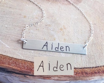 Custom Handwriting Jewelry Handwritten Gift From Kid Name Bar Necklace Engraved Initials Personalized Friend Mom for her Christmas wife girl