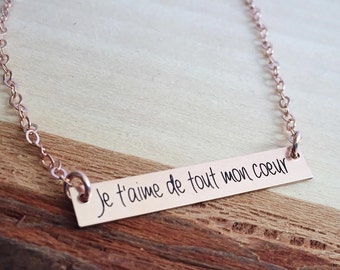 14k Rose Gold Filled Horizontal Bar Necklace - Engraved Handwriting or Font - Personalized Custom Gift  Handwritten Christmas Classy Elegant