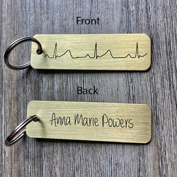 Actual Heartbeat EKG Engraved KeyChain Brass or Stainless Steel Personalized Gift Him Her Grandpa Mom Memorial Key Chain Baby's Heart Beat