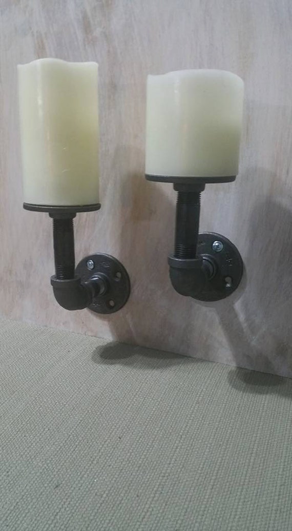 Steampunk Candle Holder Farmhouse Industrial Wall Sconce Pipe Decor Rustic Pillar