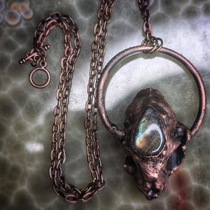 Labradorite Electroform Skull Necklace