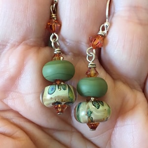 Verdant, Hand made Artisan glass bead earrings, Unique hand made earrings, One of a kind earrings