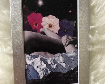 Matted print of original collage "The Come Down" - 5"x7" silver mat