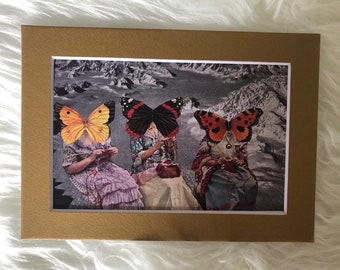 Matted print of original collage "Fibers" - 5"x'7" tan mat