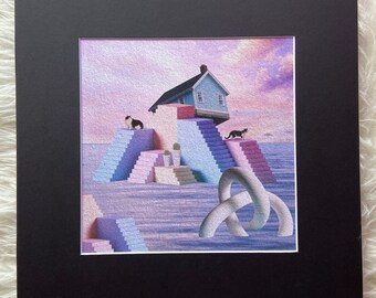 Matted print of collage "Rooting" fits 12"x12" frame- black mat
