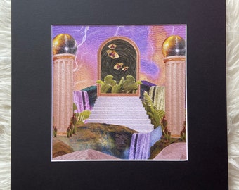 Matted print of collage "Cycles" fits 12"x12" frame- black mat