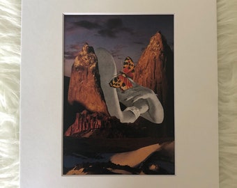 Matted print of original collage "Mountain Strength" - fits 8"x10" frame