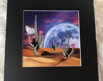 Matted print of collage "Hot Pink Mirage" fits 12"x12" frame- black mat