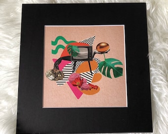 Matted print of collage "Fits of Frequency" fits 12"x12" frame- black mat