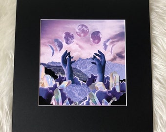 Matted print of collage "new moon" fits 12"x12" frame- black mat