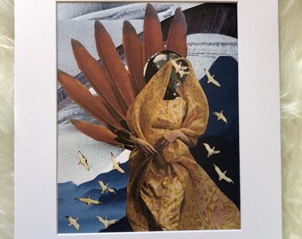 Matted of original collage "Sirin" - fits 11"'x14" frame - white mat