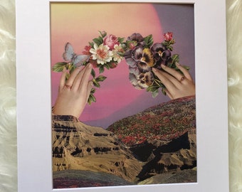 Matted print of original collage "Offering" - fits 11"'x14" frame
