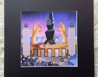 Matted print of collage "Simulation" fits 12"x12" frame- black mat
