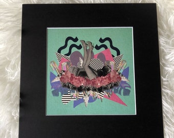 Matted print of collage "Sea Legs" fits 12"x12" frame- black mat