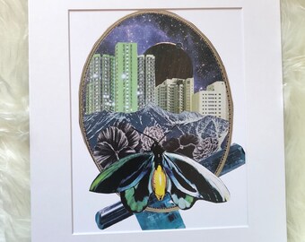 Matted print of original collage "Cityscape" - fits 11"'x14" frame