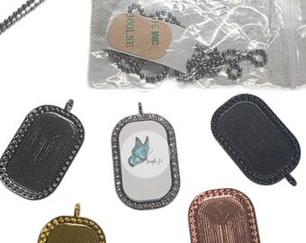 10 Pack Sublimation Dog Tag Necklace Blanks, Rhinestone Pendant Blanks, Rectangle Sublimation Necklace, Ball Chain Necklace Blank,