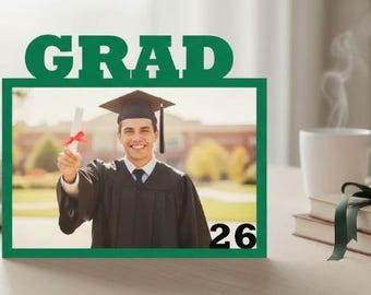 Grad 2026 Photo Panel – Custom Graduation Gift – 5x7 MDF Unisub Wood Sign with 3D Laser Cut Letters – Senior Keepsake