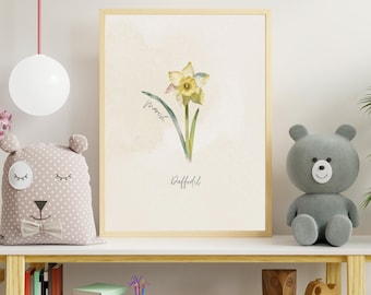 Impression aquarelle de fleurs de naissance : art mural floral personnalisé (téléchargement instantané)