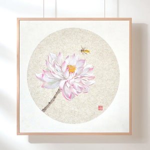 lotus&bee, Original Chinese  Painting ,Sumi-e painting,ink painting, Wall Hangings Home Decor Unique Gift Customizable (Unframed)