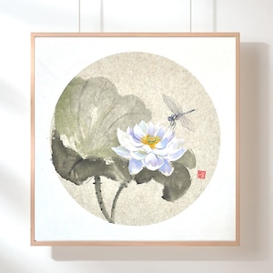lotus&dragonfly, Original Chinese  Painting ,Sumi-e painting,ink painting, Wall Hangings Home Decor Unique Gift Customizable (Unframed)