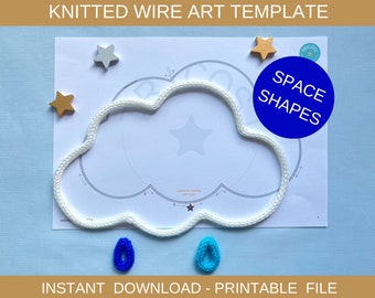 space shapes template for wire art, knitted wire art, knitting, galaxy and sky shapes for nursery decor, i-cord