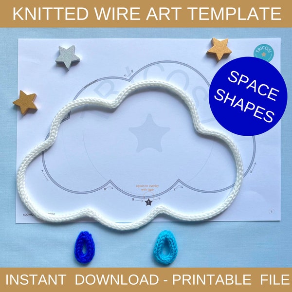 space shapes template for wire art, knitted wire art, knitting, galaxy and sky shapes for nursery decor, i-cord