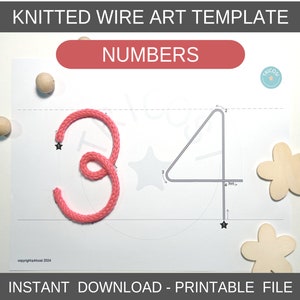 numbers template for knitted wire art, printable template for wire art, knitting number sign template, i-cord, knitting