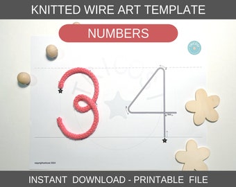 numbers template for knitted wire art, printable template for wire art, knitting number sign template, i-cord, knitting