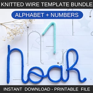 confezione di modelli alfabetici + numeri per lavori artistici con filati a maglia, lettere e numeri lavorati a maglia, lavori a maglia, i-cord, fogli con lettere e numeri