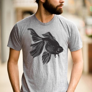 Goldfish T Shirt - Fish Tee - Swimming Fish Tee - Goldfish Pet Tee - Unisex Bella Canvas T Shirt  - Item 1039 - Gray Ink