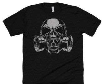 Gas Mask T Shirt - Steam Punk Tee Shirt - Gothic Shirt - Unisex Bella Canvas T Shirt  - Item 1041 - Gray Black Ink