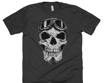 Biker T Shirt - Gothic Scull Tee Shirt - Biker Skull Tee - Unisex Bella Canvas T Shirt  - Item 1040 - Gray Ink