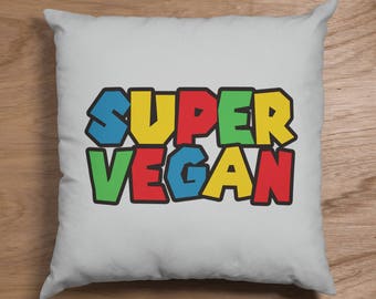 Funny Vegan Pillow Cover - Super Vegan Mario Print Pillow - 18" x 18" Square Pillow Cover - Item 3665