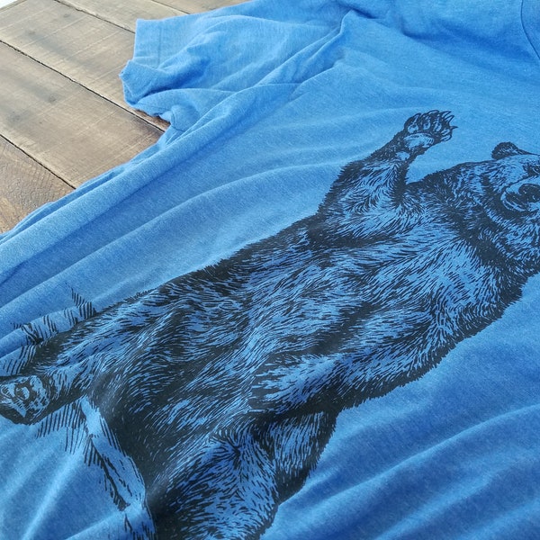 Waving Bear T Shirt - Big Bear Tee - Brown Bear T Shirt - Mountain Bear - Unisex American Apparel T Shirt  - Item 1049 - Black Ink