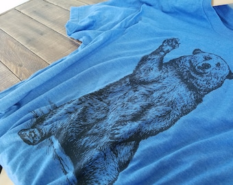 Waving Bear T Shirt - Big Bear Tee - Brown Bear T Shirt - Mountain Bear - Unisex Bella Canvas T Shirt  - Item 1049 - Black Ink