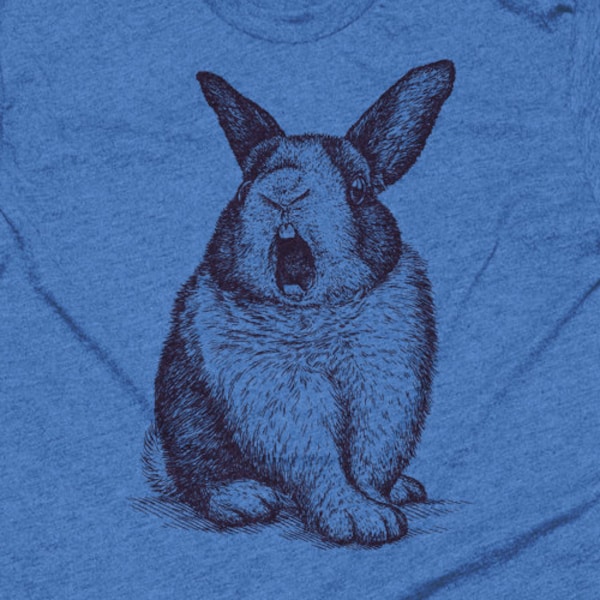 Fierce Bunny T Shirt - Ferocious Rabbit Tee - Growling Bunny Rabbit Shirt - Unisex American Apparel T Shirt  - Item 1042 - Purple Ink