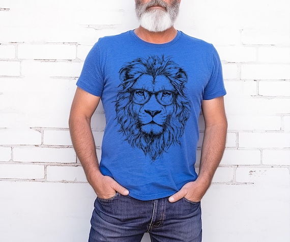 Mens Lion Shirt, Lion with Glasses TShirt, Womens Lion T-Shirt, Graphic Lion Tees
