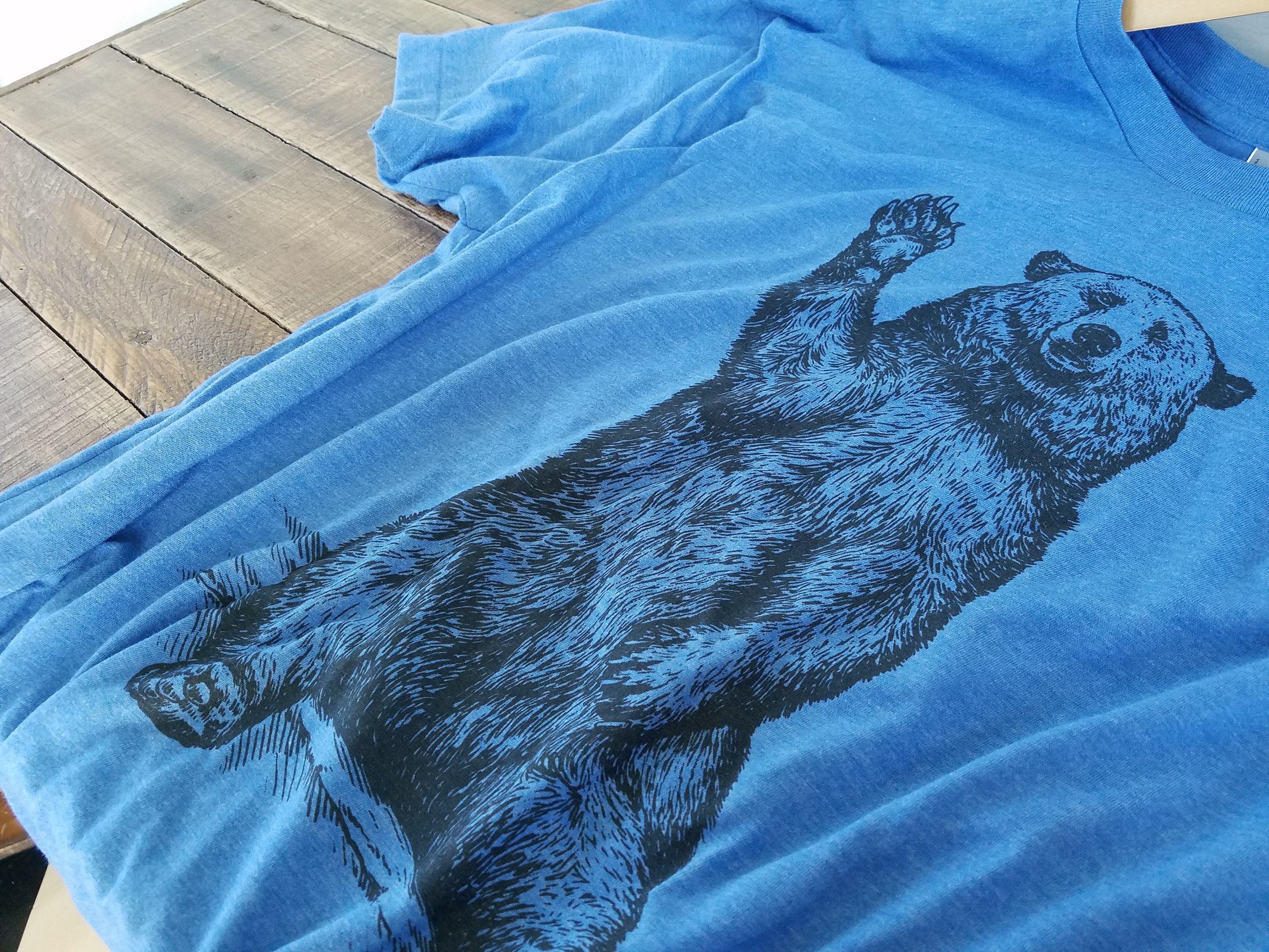 Waving Bear T Shirt - Big Bear Tee - Brown Bear T Shirt - Mountain 