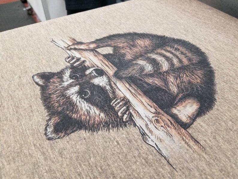 Puede incluir: Un mapache marr&oacute;n y negro colgado de una rama con sus patas agarrando la rama. El mapache est&aacute; mirando hacia la izquierda de la imagen.