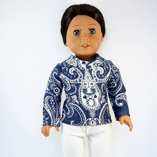 White Paisley Cowl Neck Top for 18 Inch Doll